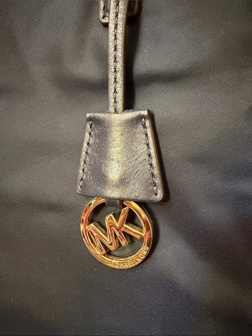 Michael Kors Navy Nylon Tote with Gold Accent Logo Charm